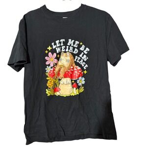 GANMIA Let‎ Me Be Weird In Peace Frog Mushroom Graphic T-Shirt Black Large L